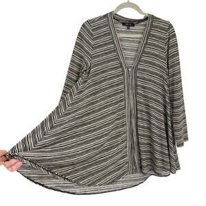 Comfy USA Medium Zipper Tunic Gray Black Stripe Knit Asymmetrical Lagenlook
